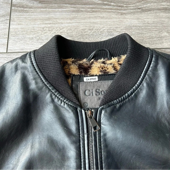 Ci Sono By Cavalini Black Faux Leather Bomber Jacket - Picture 5 of 16